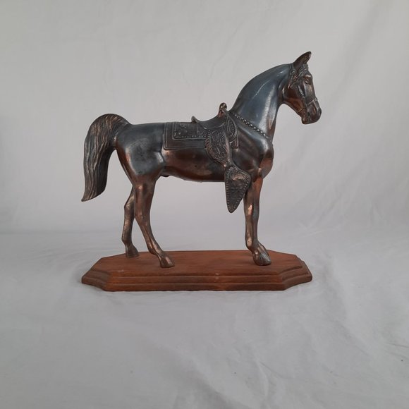 Hollow Bronze Colored Horse on Wood Base - - Picture 2 of 7